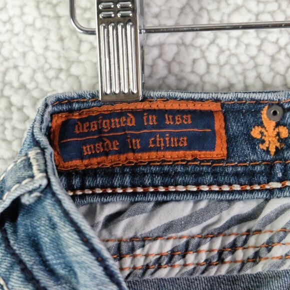 Rock Revival Jeans Mens 31x32  Straight Blue Stone Wash Whiskers Rhinestones - Picture 10 of 13